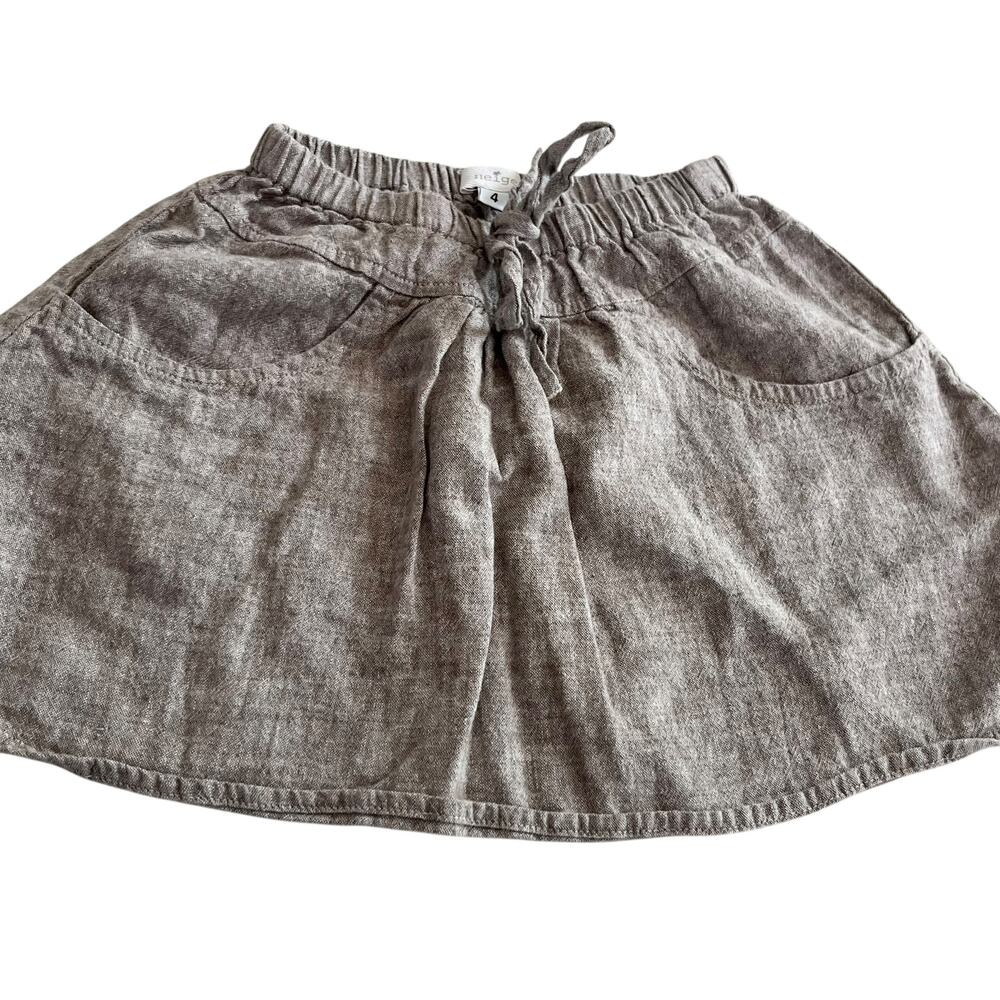 Neige Girls Brown Nuetral Linen Blend A-Line Skirt size 4
